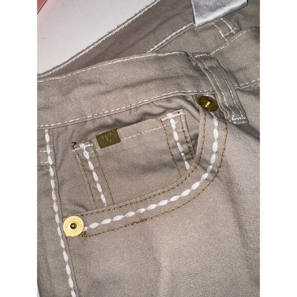 Vintage Straight Leg Khaki Jeans Pants Womens 6 Exposed Stitching Ramie Tan - Picture 4 of 8